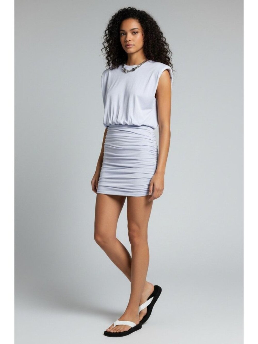 Open Edit Strong Shoulder Body-con Minidress In Blue Feather, XS